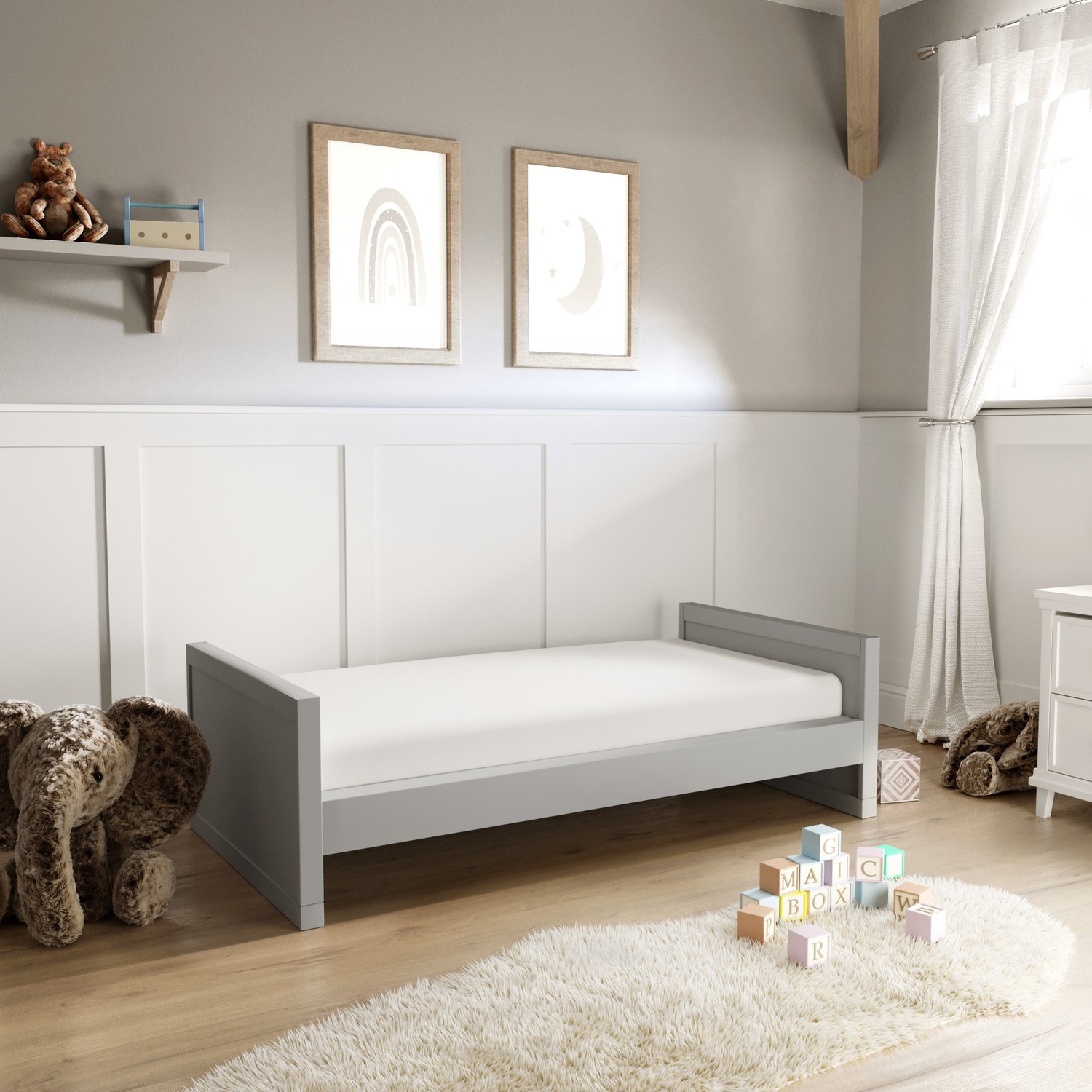 Read more about Light grey pine wood convertible 2-in-1 cot bed mason